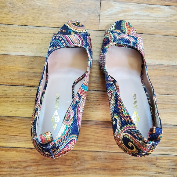Jolimall paisley print‎ peep toe heels size 8 - Picture 6 of 10
